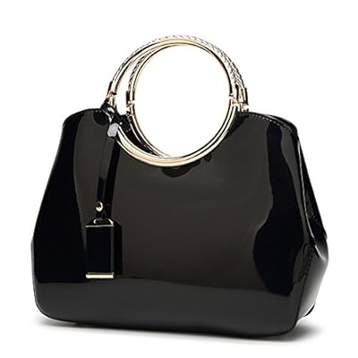 FAZI SAMPS ARTICLE #6719 Ladies Top Handle Bags, Patent Leather Stylish Tote Shoulder Bags Purse For Work, Wedding, Shoppin