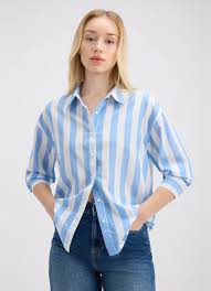 FAZI SAMPS ARTICLE #6734 LEEVE OVERSIZWOMEN BLUE VERTICAL STRIPE FULL SED SHIRT