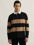 FAZI SAMPS ARTICLE #6746 men black striped polo collar full sleeves t shirt