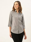 FAZI SAMPS ARTICLE #6735 Grey Cotton Shirt Collar 3/4th Sleeves Formal Wear Shirt For Women