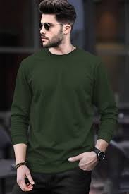 FAZI SAMS ARTICLE #6725 Mens Full Sleeve Round Neck Olive Green T-shirt