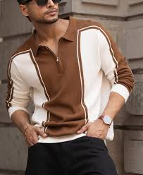 FAZI SAMPS ARTICLE #6745 Brown-White Colour Blocked Polo T-Shirt