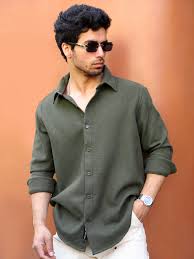 FAZI SAMPS ARTICLE #6726 VANILLA DAZE OLIVE FULL SLEEVE PLAIN SHIRT