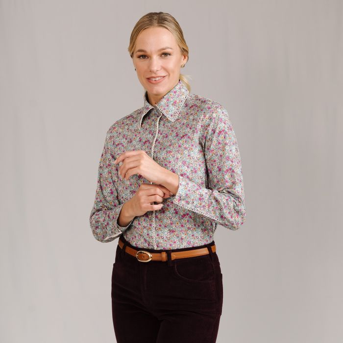 FAZI SAMPS ARTICLE #6718 DITSY PINK FLOWERS BLOUSE